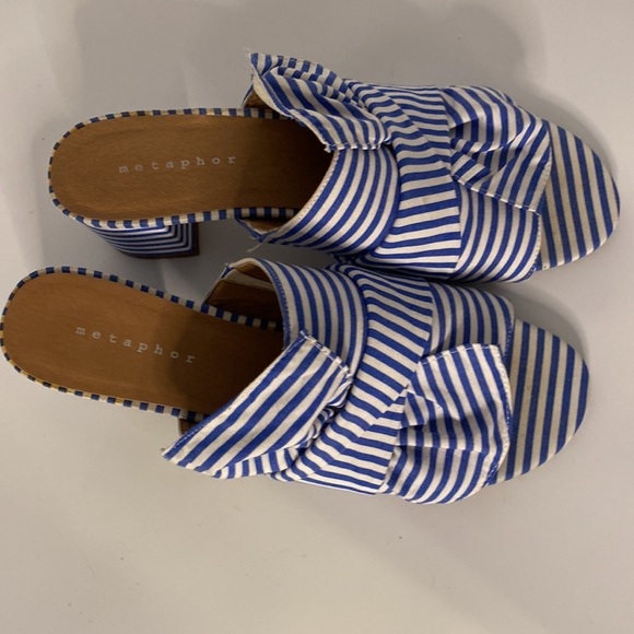Metaphor sandal slides blue white stripe bow Women  11 - Picture 2 of 5